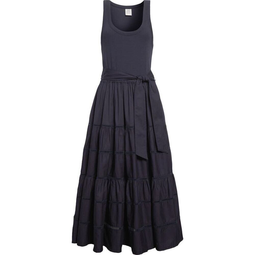 Cinq à Sept Women's Navy Zuri Stretch Cotton Tie Waist Midi Dress Medium NWOT